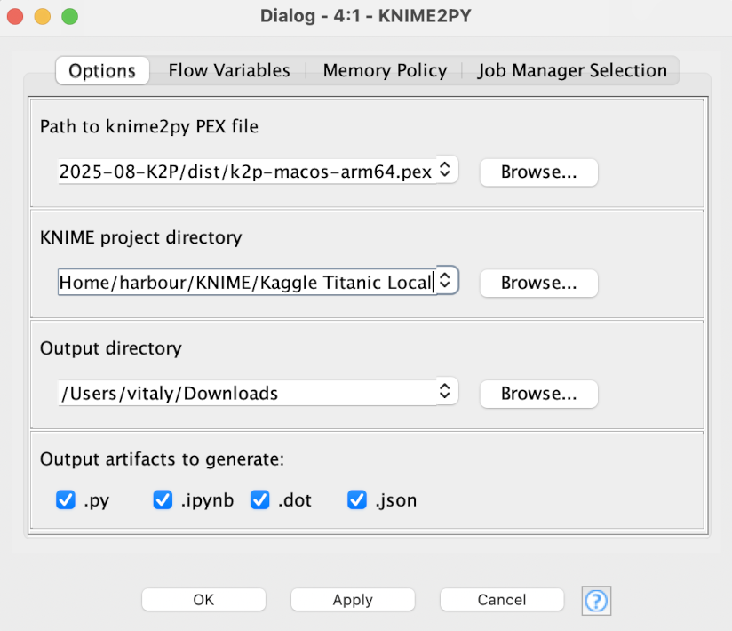 Configuration dialog